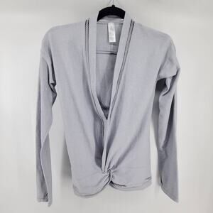 Ivivva Junior Girl Dancewear Loungewear Open Front Tie Knot Light Grey Top| 14